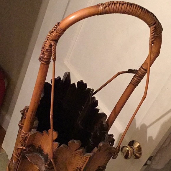 Vintage Handmade Bamboo umbrella cane basket stand